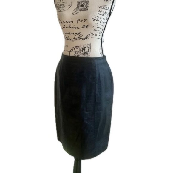 GENUINE BLACK LEATHER COCODRILE STAMP MIDI PENCIL SKIRT SZ 8 PREPPY EMO GOTHIC - Picture 2 of 16